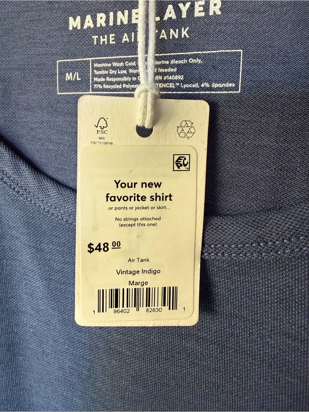 Marine Layer NWT Air Tank in Vintage Indigo - Size Marge (M/L) - Picture 6 of 7